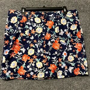St John's‎ Bay Skirt Skort Womens 14 Blue Floral Cotton Classic Pockets Zip-Fly